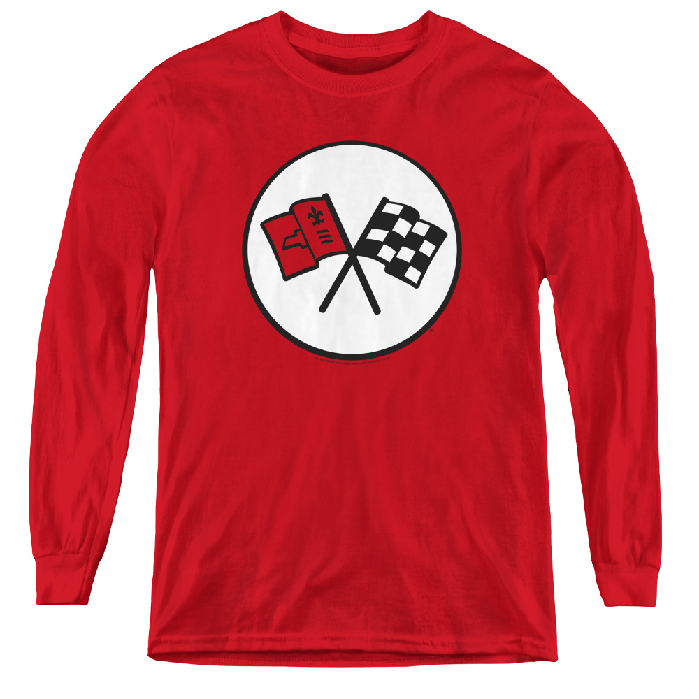 Chevrolet & 2nd Gen Vette Logo-Youth Long Sleeve Tee, Red - Large