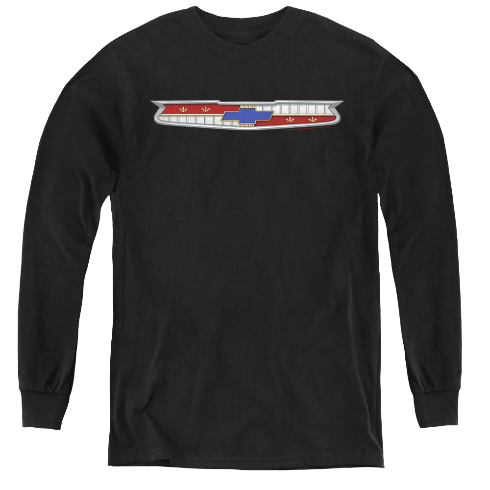 Chevrolet & 56 Bel Air Emblem-Youth Long Sleeve Tee, Black - Medium
