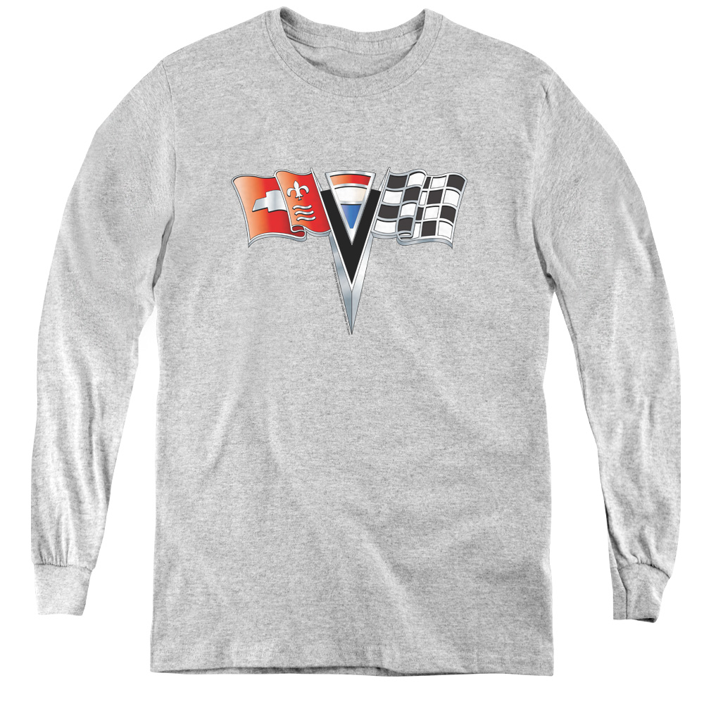 Chevrolet & 2nd Gen Vette Nose Emblem-Youth Long Sleeve Tee, Athletic Heather - Extra Large