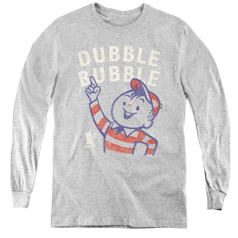 Dubble Bubble & Pointing - Youth Long Sleeve Tee, Athletic Heather - Large
