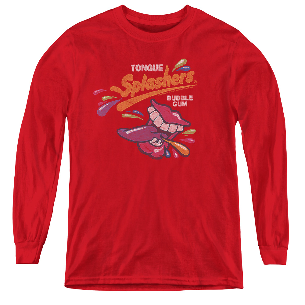 Dubble Bubble & Distress Logo - Youth Long Sleeve Tee, Red - Large