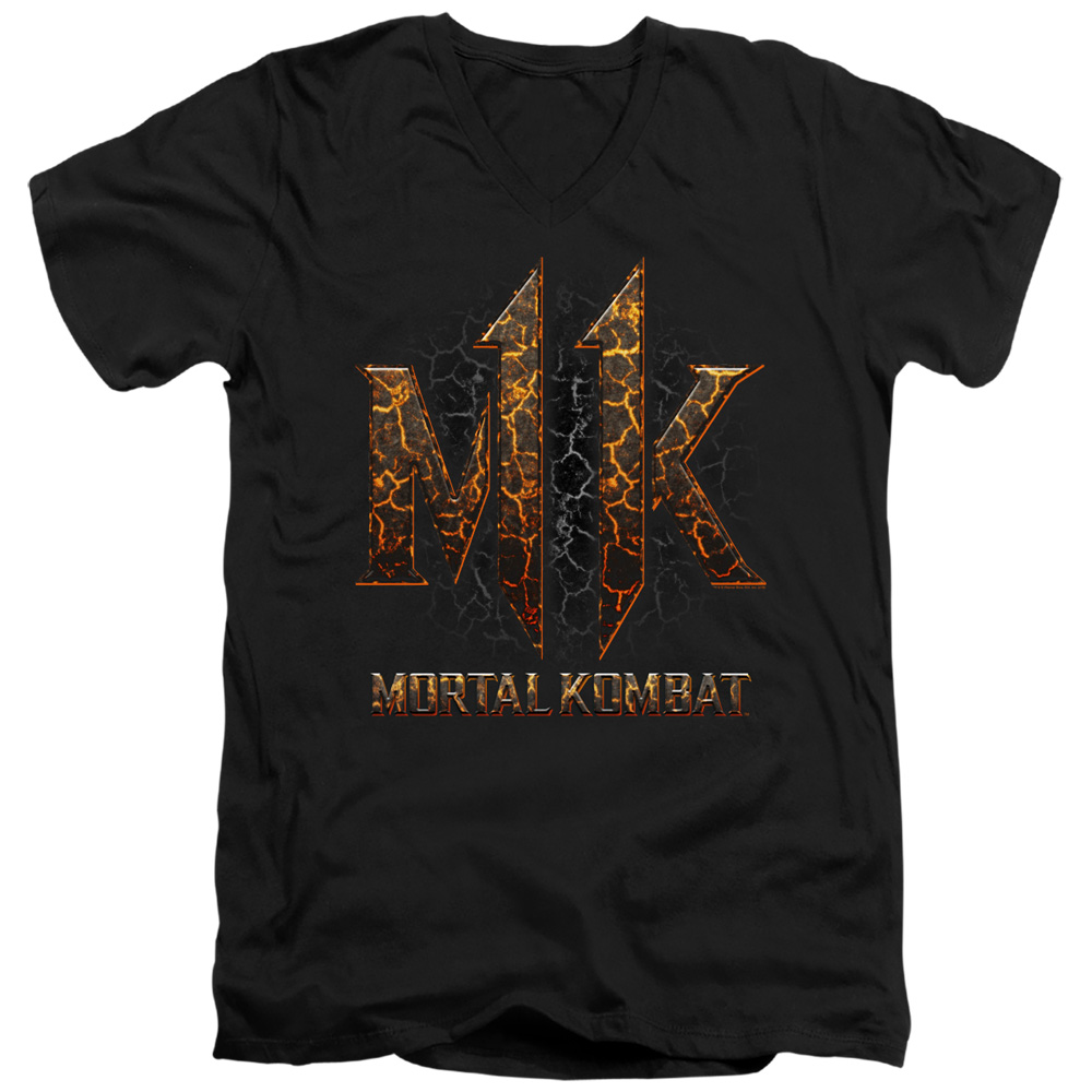 WBM890-AV-3 Mortal Kombat XI & MK11 Lava Adult Slim Fit Short Sleeve 30-1 V Neck T-Shirt   Black - Large