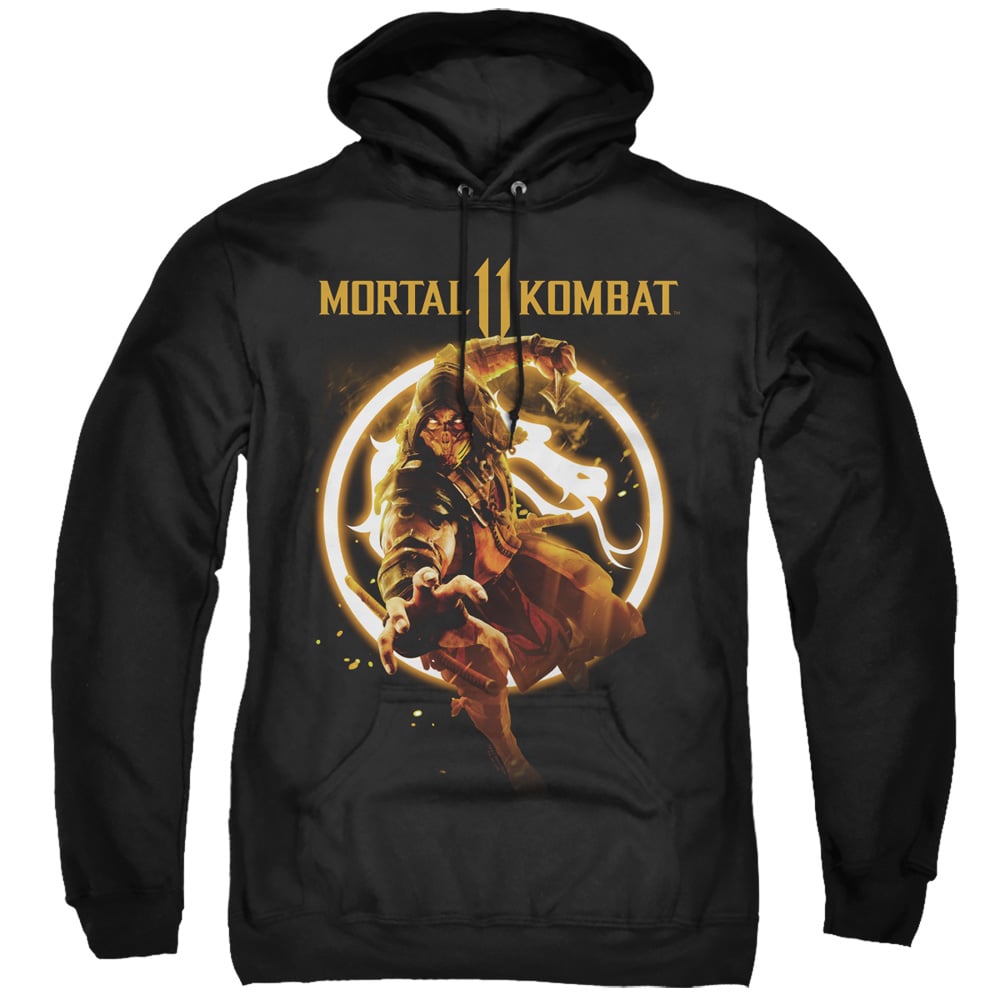 Mortal Kombat XI & Scorpion Flames Adult Pull-Over Hoodie   Black - Small