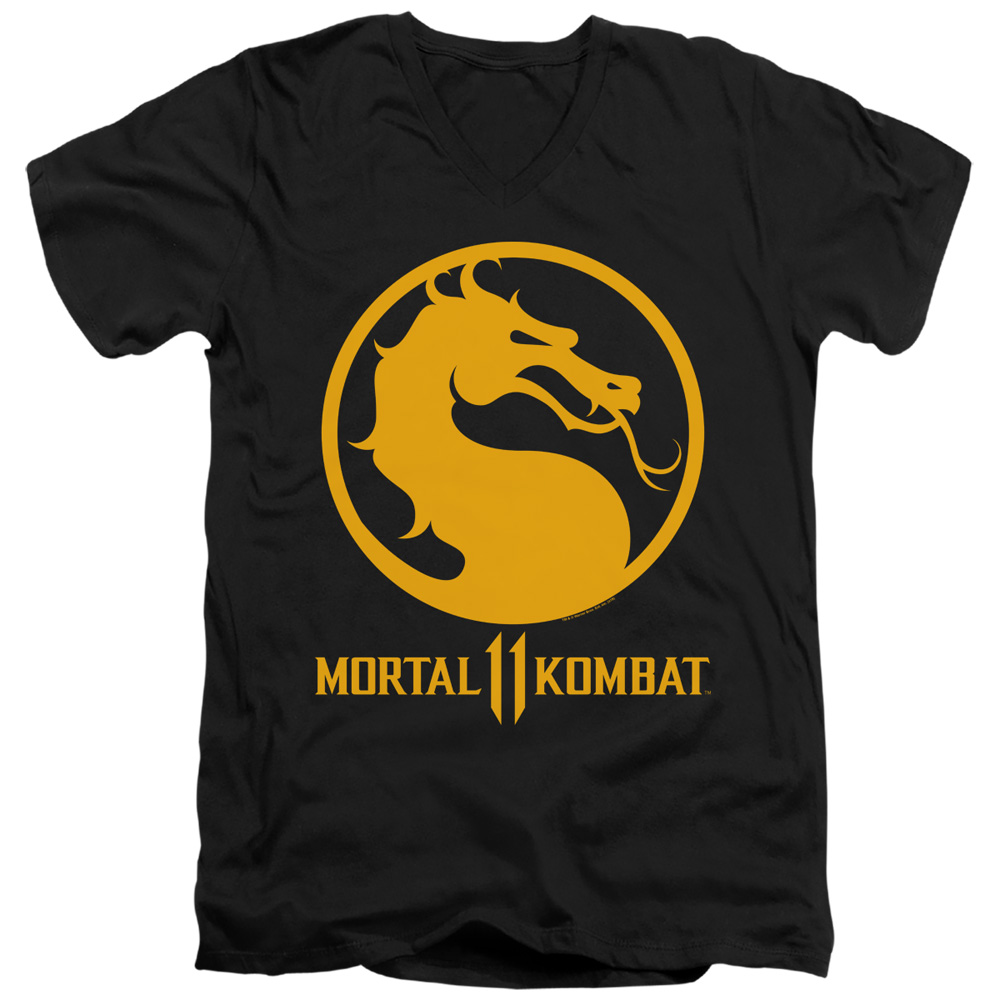 WBM892B-AV-3 Mortal Kombat XI & Dragon Logo Adult Slim Fit Short Sleeve 30-1 V Neck T-Shirt   Black - Large