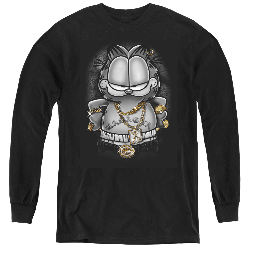 Garfield & Lasagna for Life Youth Long Sleeve T-Shirt   Black - Medium