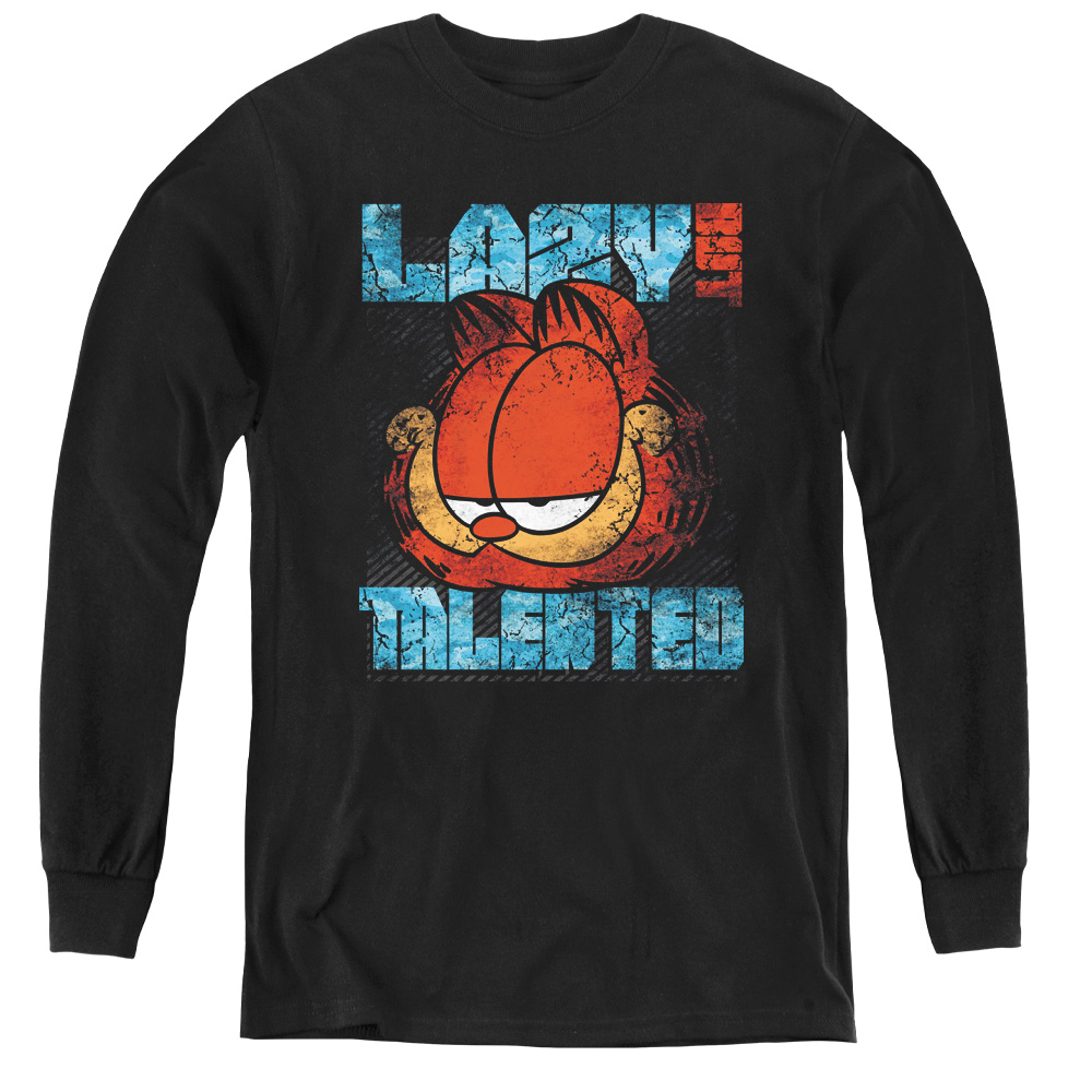 Garfield & Lazy But Talented Distressed Youth Long Sleeve T-Shirt   Black - Medium