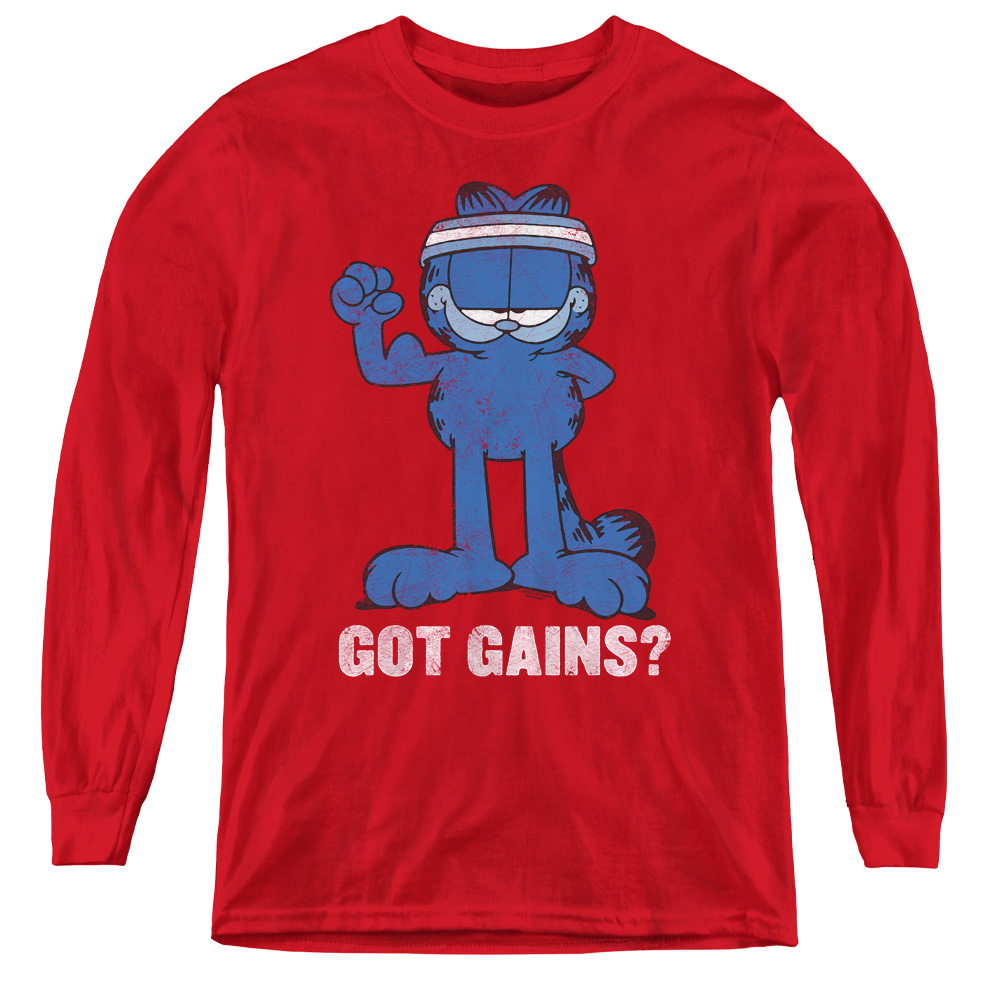 Garfield & Got Gains Youth Long Sleeve T-Shirt   Red - Medium