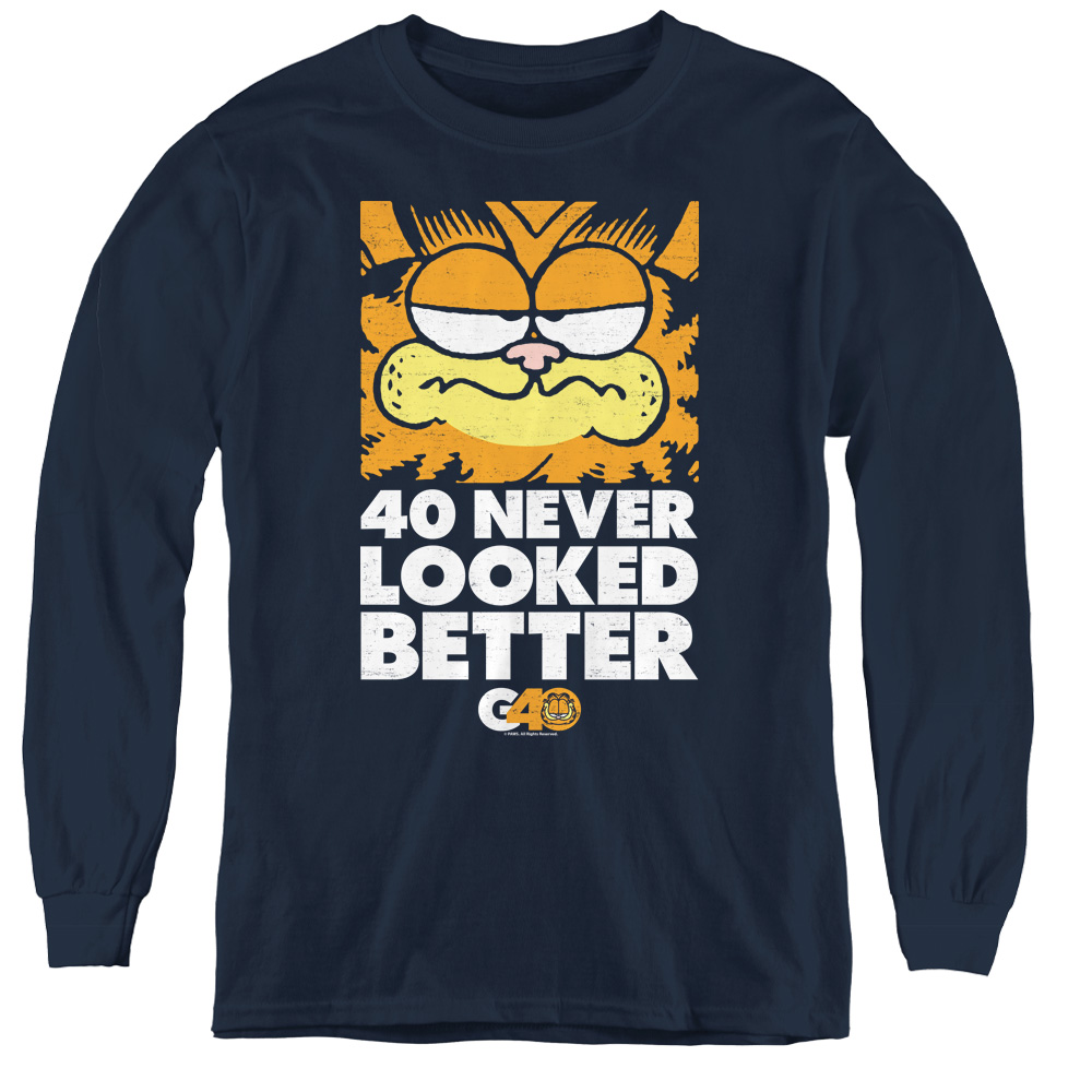Garfield & 40 Looks Youth Long Sleeve T-Shirt   Navy - Medium