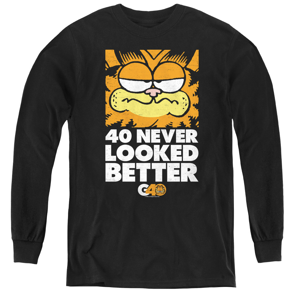 Garfield & 40 Looks Youth Long Sleeve T-Shirt   Black - Medium