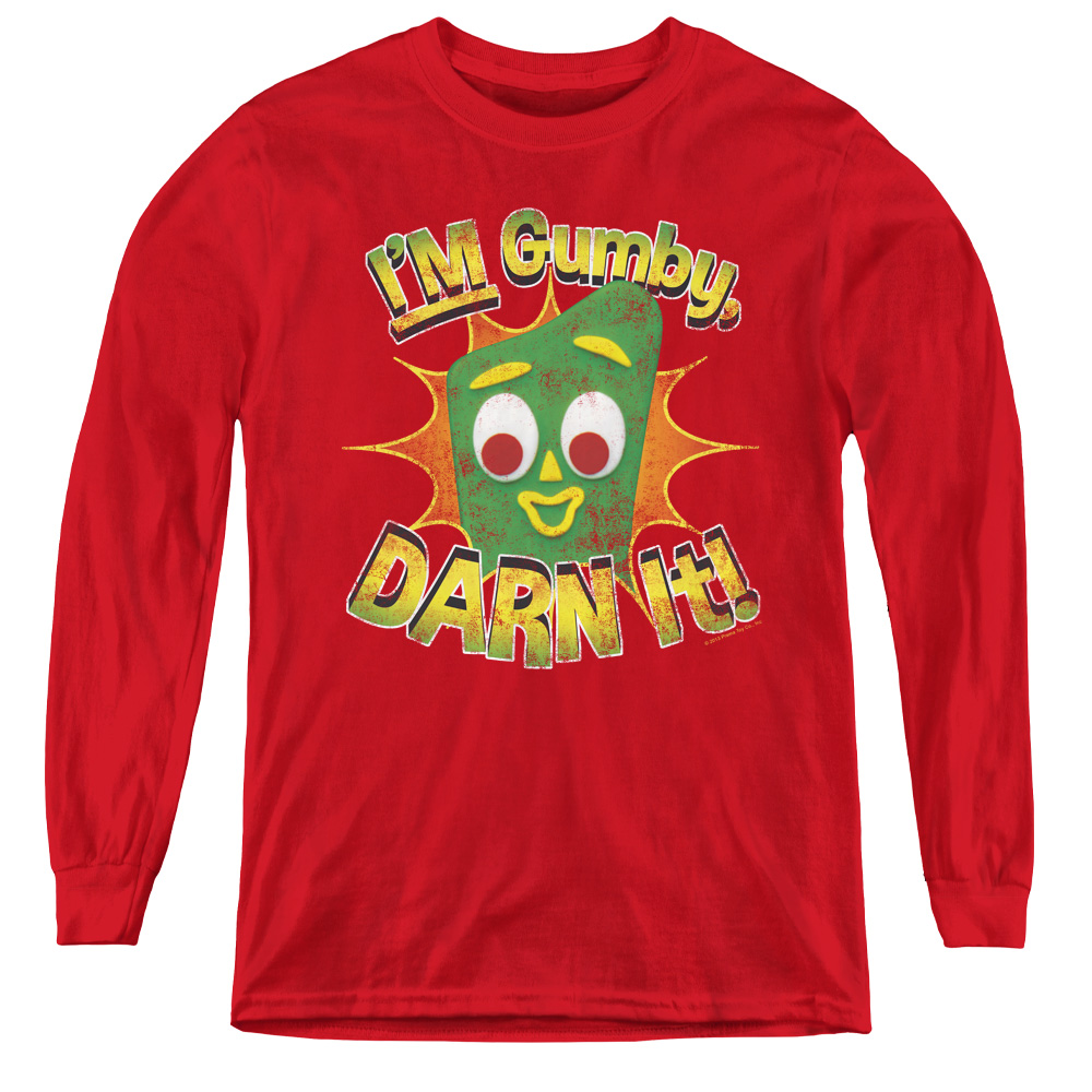 Gumby & Darn It Youth Long Sleeve T-Shirt   Red - Medium