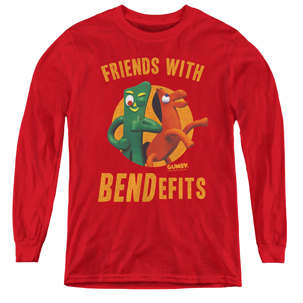 Gumby & Bendefits Youth Long Sleeve T-Shirt   Red - Extra Large