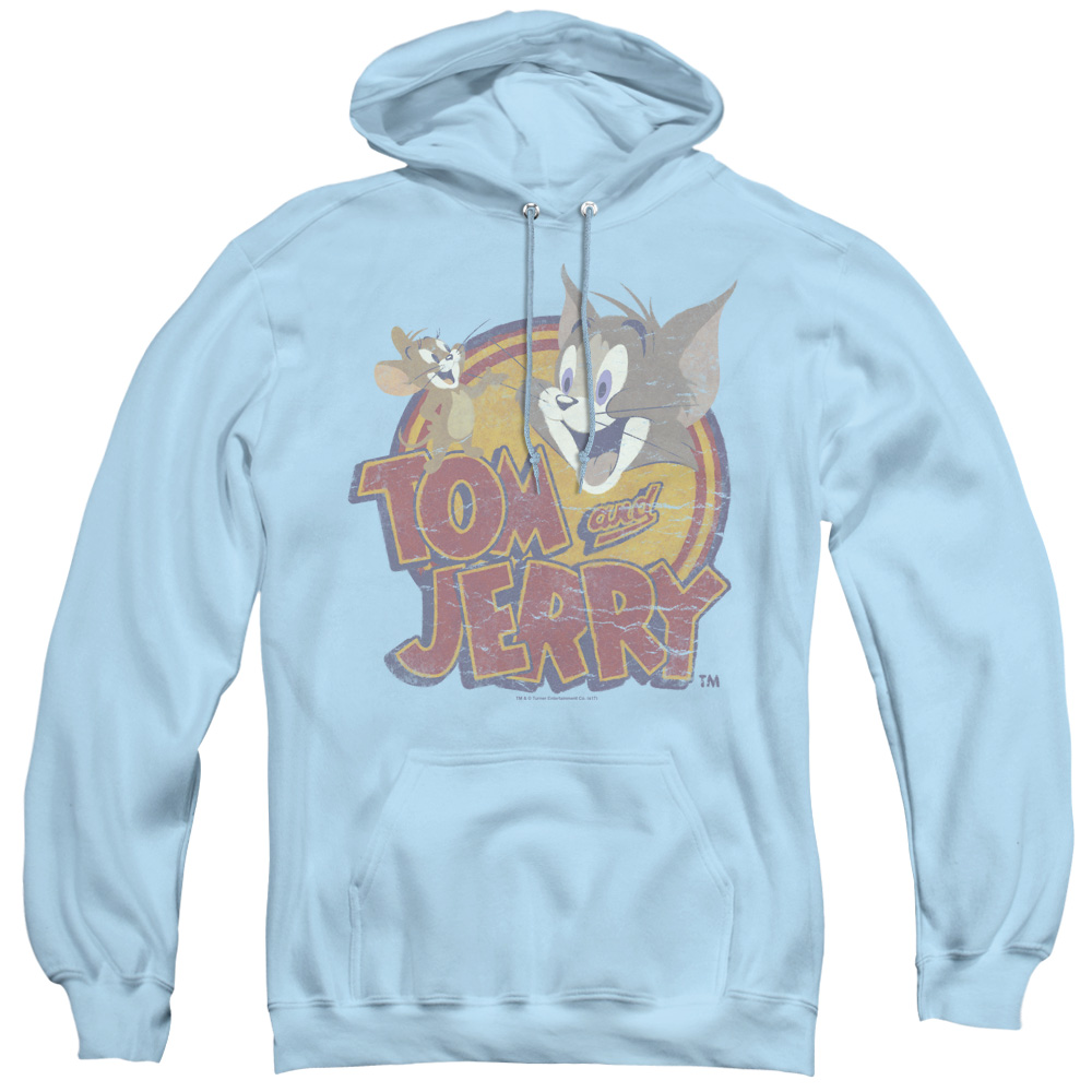 Tom & Jerry  Water Damaged Adult Pull-Over Hoodie   Light Blue - Small