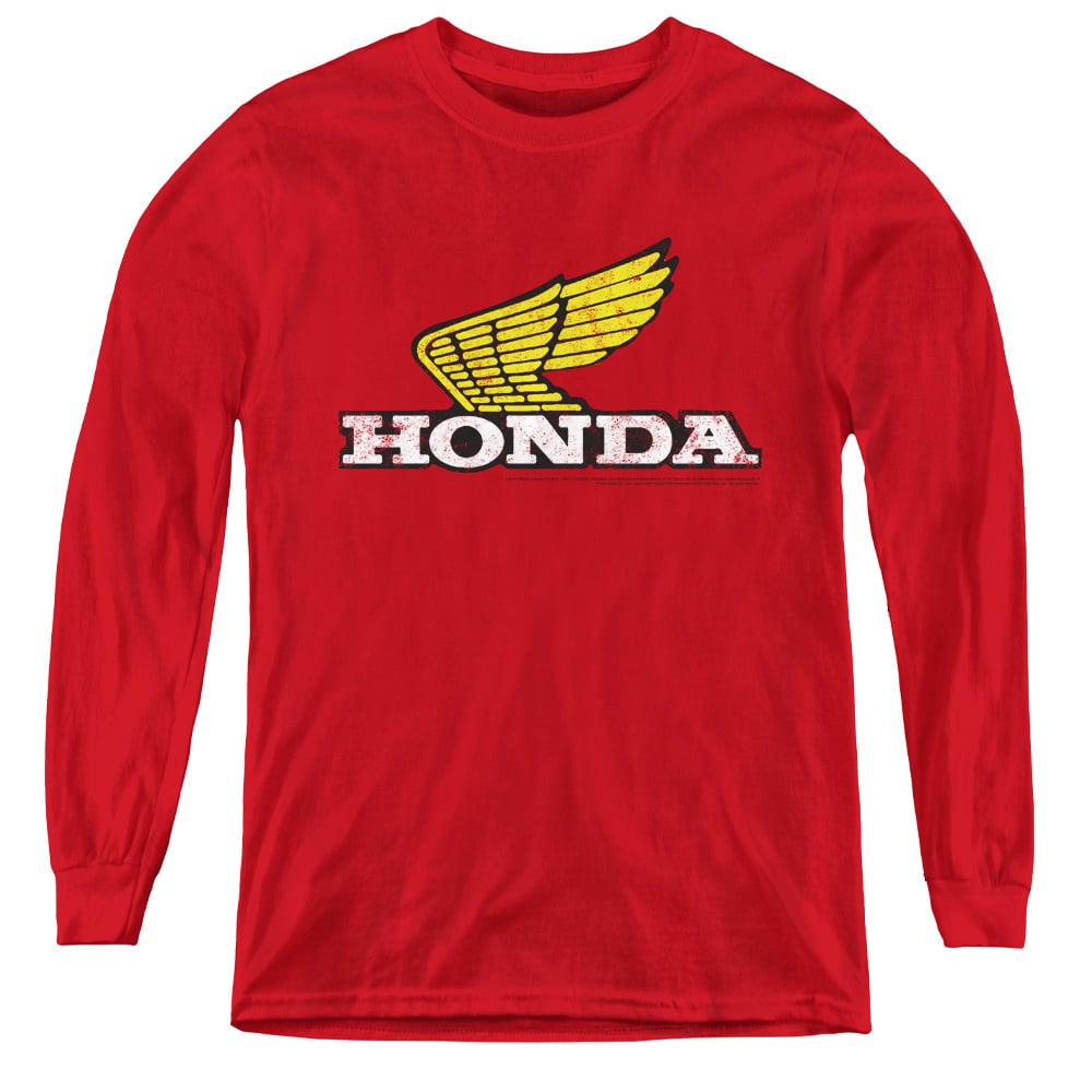 Honda & Yellow Wing Logo Youth Long Sleeve T-Shirt   Red - Medium