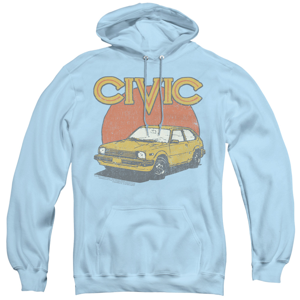 HNDA122-AFTH-2 Honda & Retro Civic Adult Pull-Over Hoodie   Light Blue - Medium