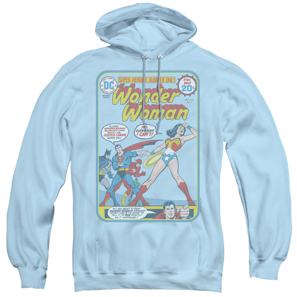 JLA212-AFTH-2 JLA & WW No. 212 Cover Adult Pull-Over Hoodie   Light Blue - Medium