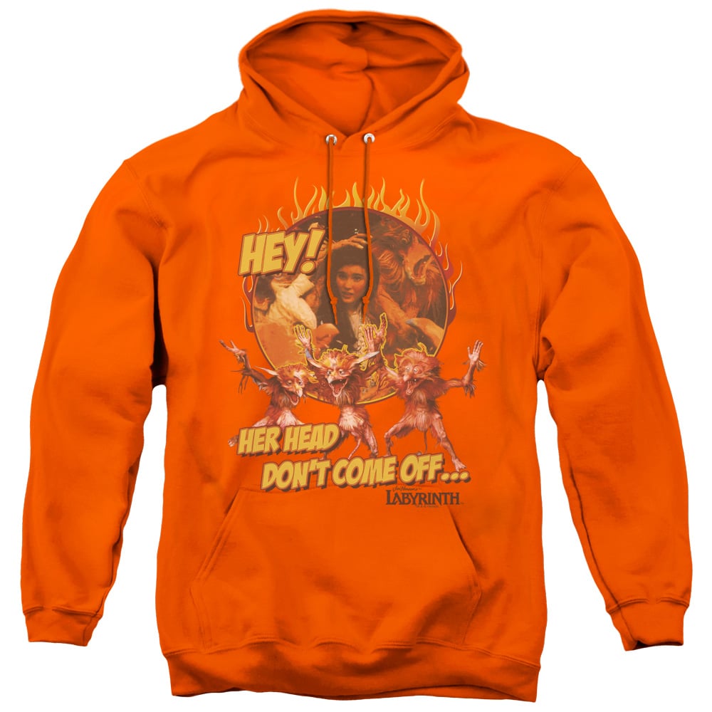LAB114-AFTH-1 Labyrinth & Head Dont Come Off - Adult Pull-Over Hoodie, Orange - Small