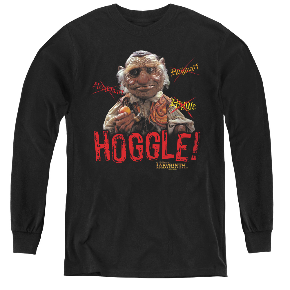 LAB123-YL-2 Labyrinth & Hoggle - Youth Long Sleeve Tee, Black - Medium