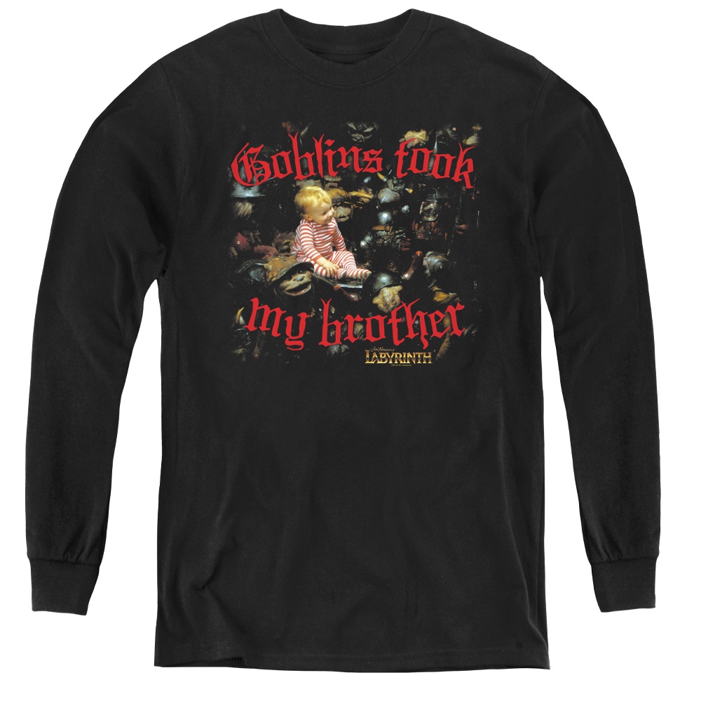 LAB124-YL-2 Labyrinth & Goblins Took My Brother - Youth Long Sleeve Tee, Black - Medium