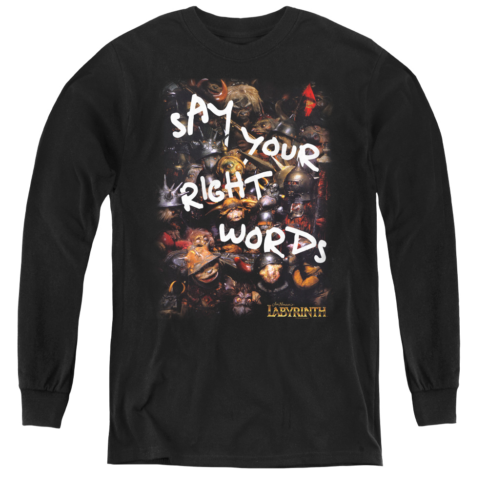 LAB130-YL-4 Labyrinth & Right Words - Youth Long Sleeve Tee, Black - Extra Large