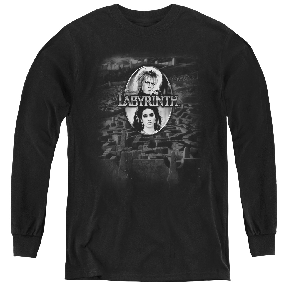 LAB132-YL-2 Labyrinth & Maze - Youth Long Sleeve Tee, Black - Medium