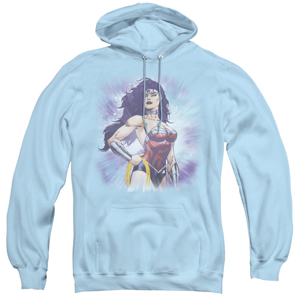 JLA489C-AFTH-2 JLA & Warrior-Adult Pull-Over Hoodie, Light Blue - Medium