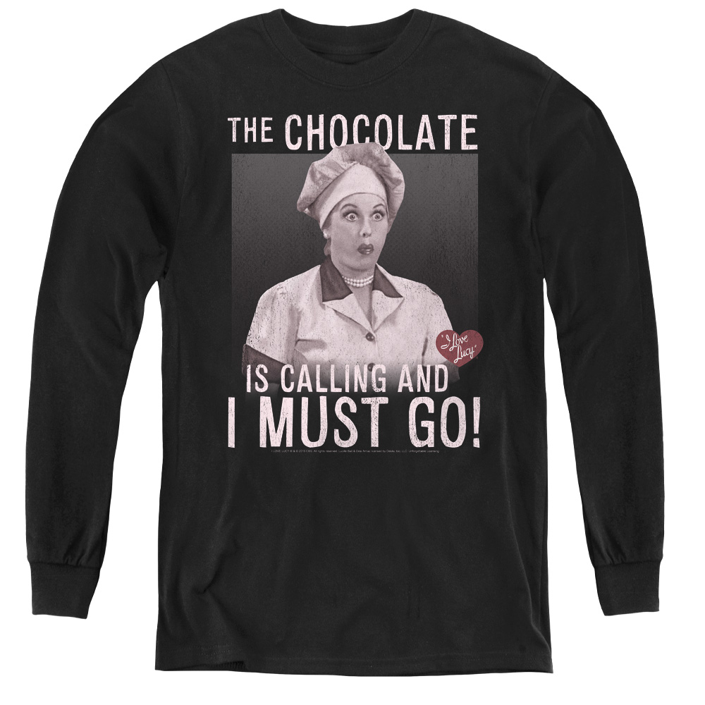 LB297-YL-4 I Love Lucy & Chocolate Calling-Youth Long Sleeve Tee, Black - Extra Large -  Trevco