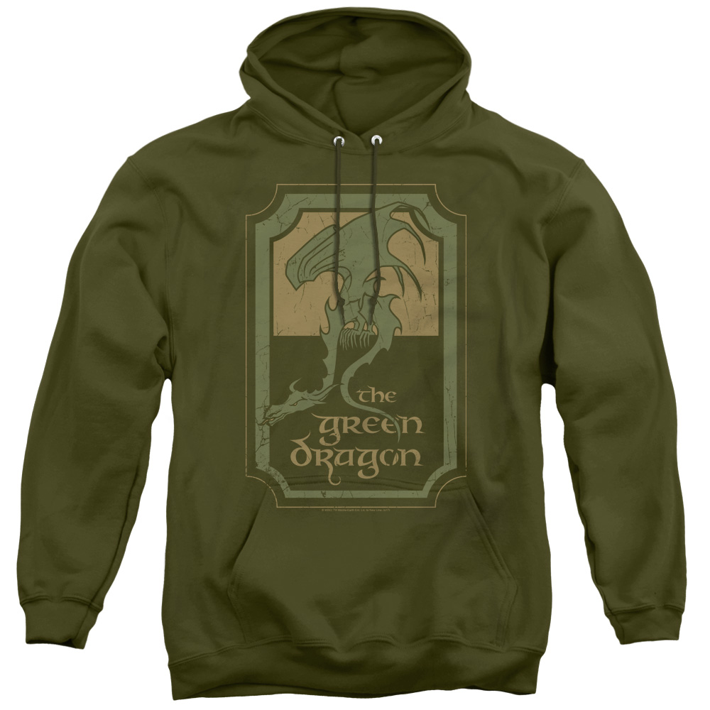 LOR1059-AFTH-2 Lord of The Rings & Green Dragon Tavern-Adult Pull-Over Hoodie, Military Green - Medium