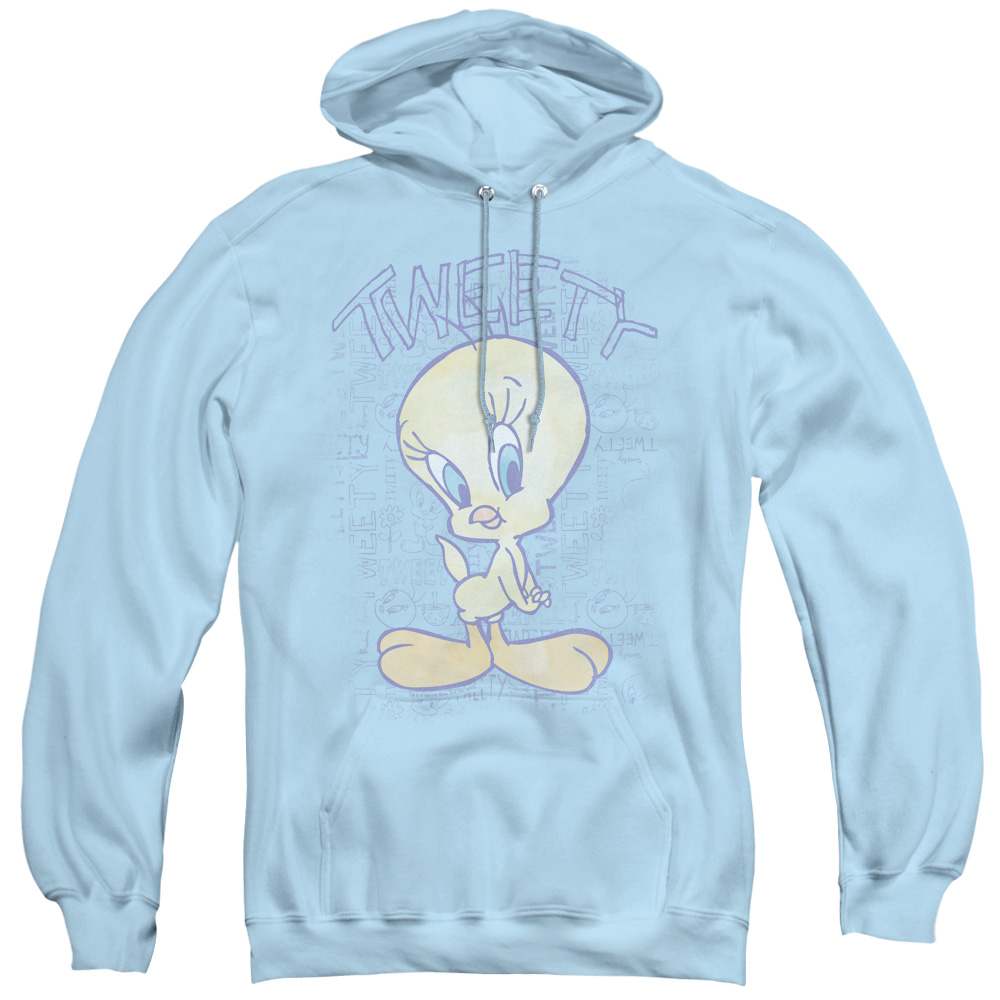LT161-AFTH-2 Looney Tunes & Tweety Fade-Adult Pull-Over Hoodie, Light Blue - Medium