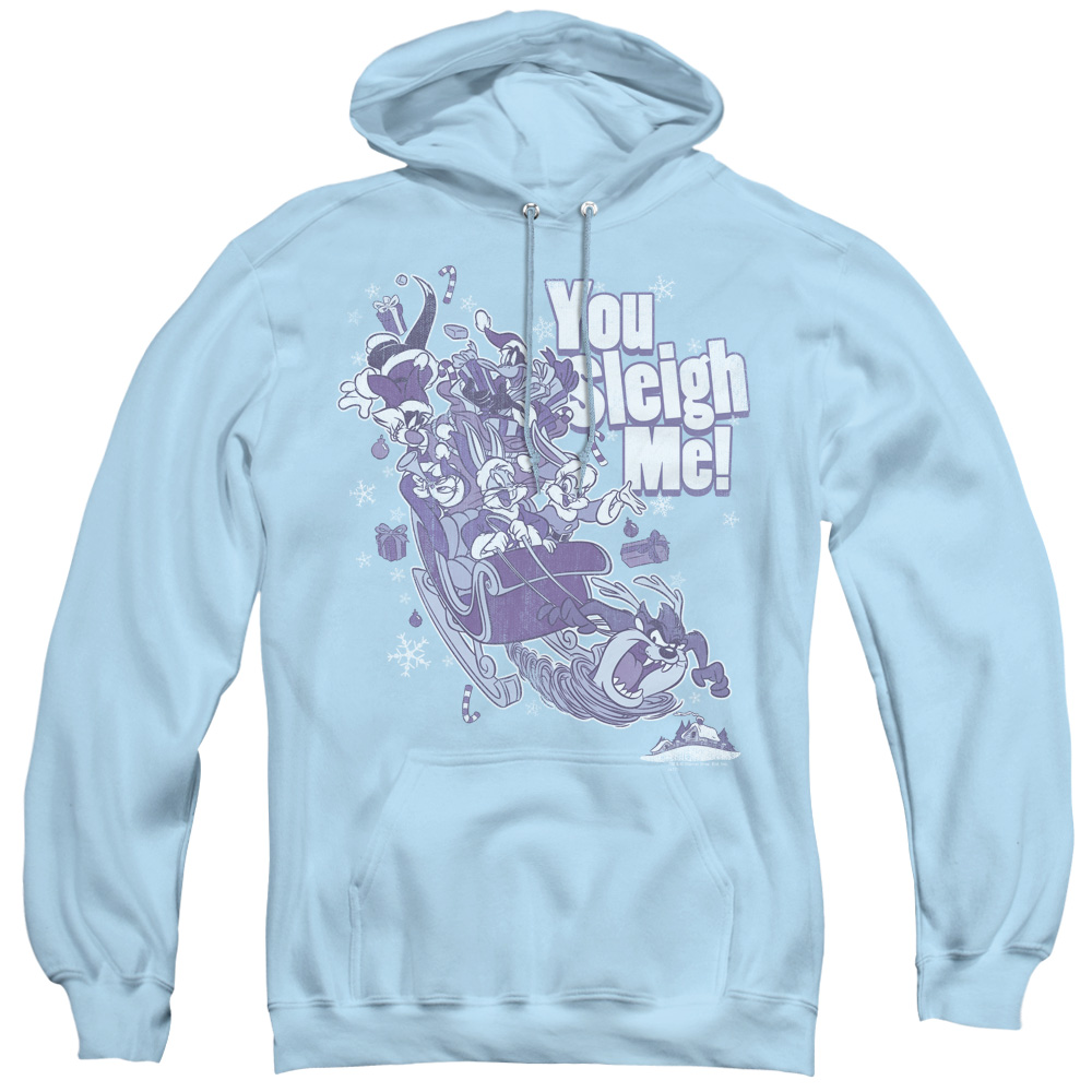 LT207-AFTH-2 Looney Tunes & You Sleigh Me-Adult Pull-Over Hoodie, Light Blue - Medium