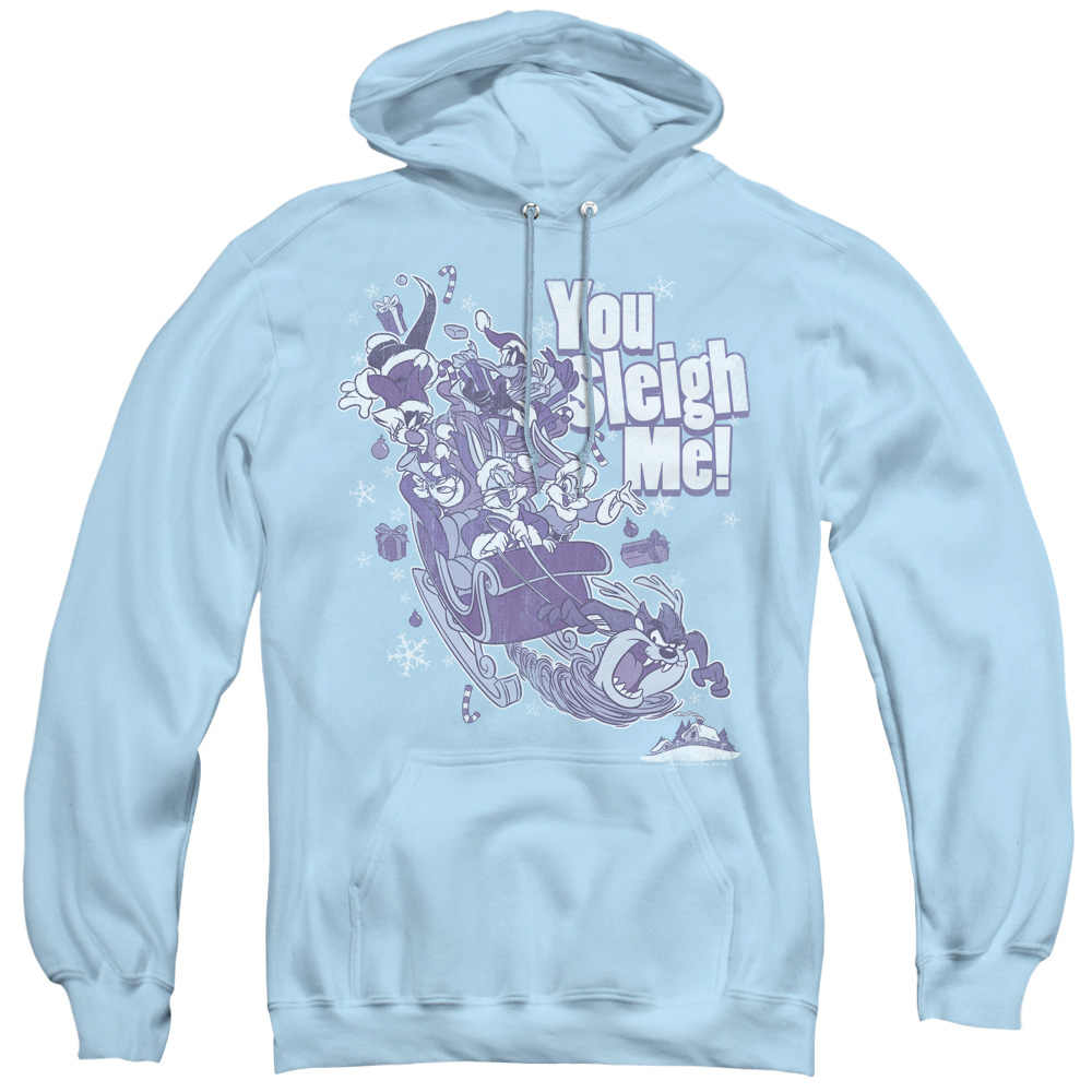 LT207-AFTH-4 Looney Tunes & You Sleigh Me-Adult Pull-Over Hoodie, Light Blue - Extra Large -  Trevco