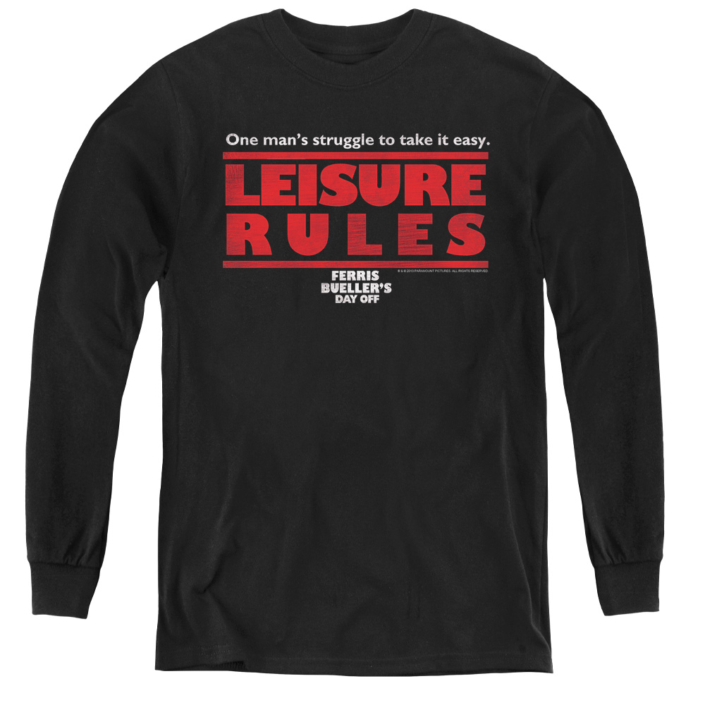 PAR521-YL-4 Ferris Bueller & Leisure Rules Youth Long Sleeve Tee Shirt - Black, Extra Large