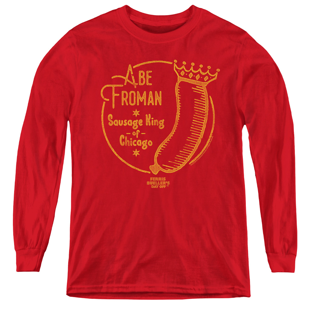 PAR619-YL-2 Ferris Bueller & Abe Froman Youth Long Sleeve Tee Shirt - Red, Medium