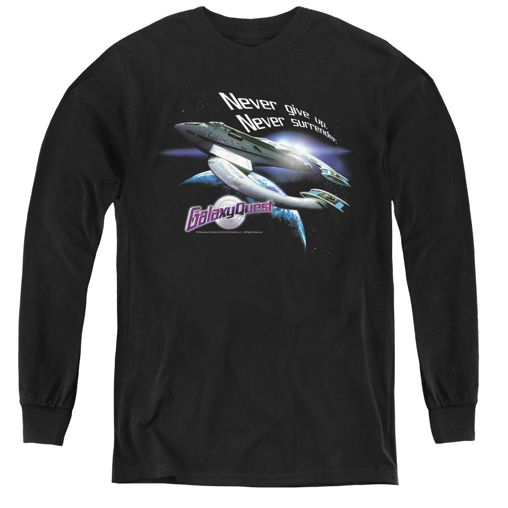 PAR272-YL-1 Galaxy Quest & Never Surrender Youth Long Sleeve Tee Shirt - Black, Small