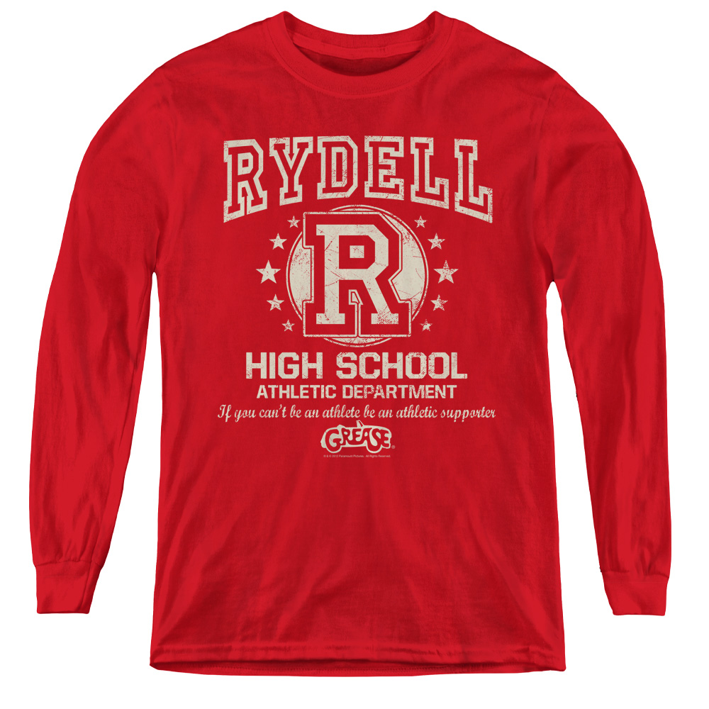 PAR454-YL-1 Grease & Rydell High Youth Long Sleeve Tee Shirt - Red, Small