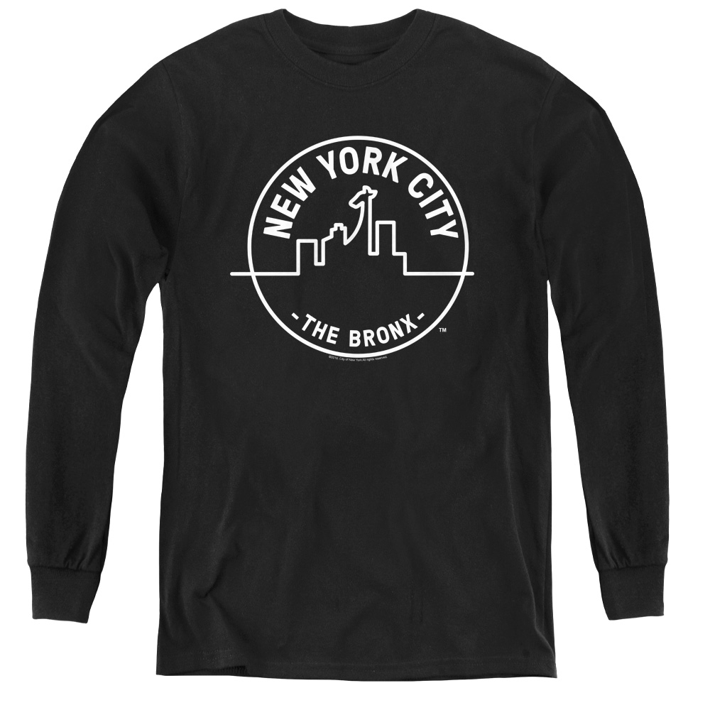 NYC107B-YL-2 New York City & See NYC Bronx Youth Long Sleeve Tee Shirt - Black, Medium