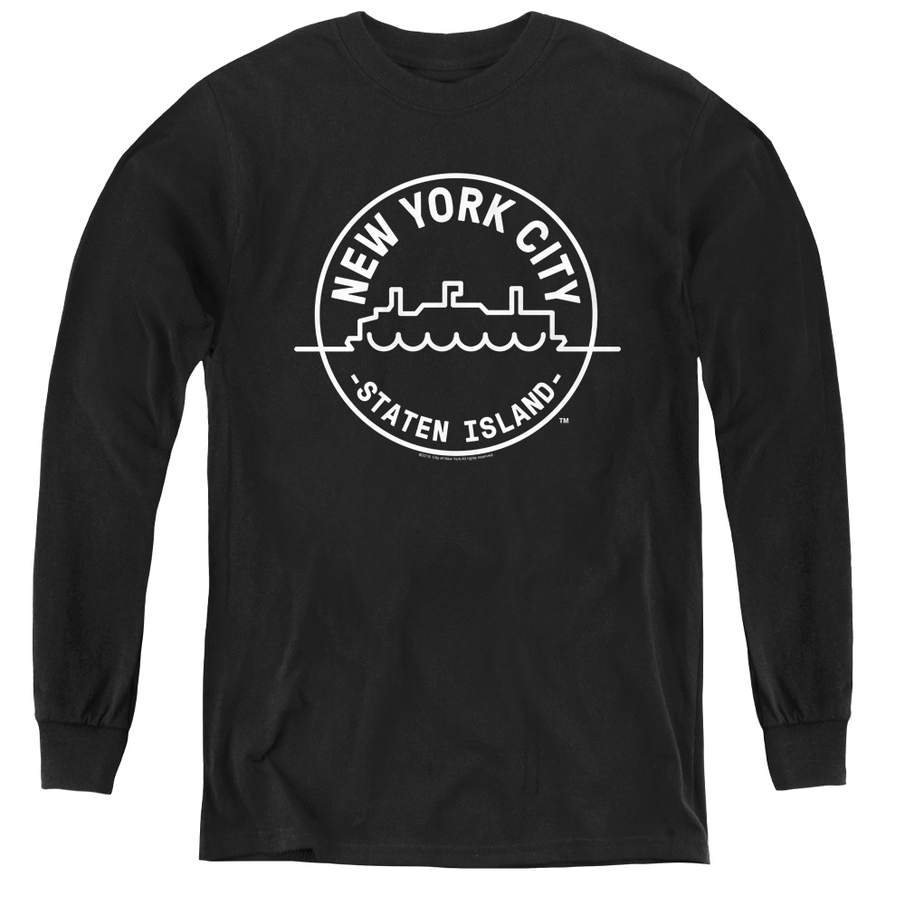 NYC107E-YL-2 New York City & See NYC Staten Island Youth Long Sleeve Tee Shirt - Black, Medium
