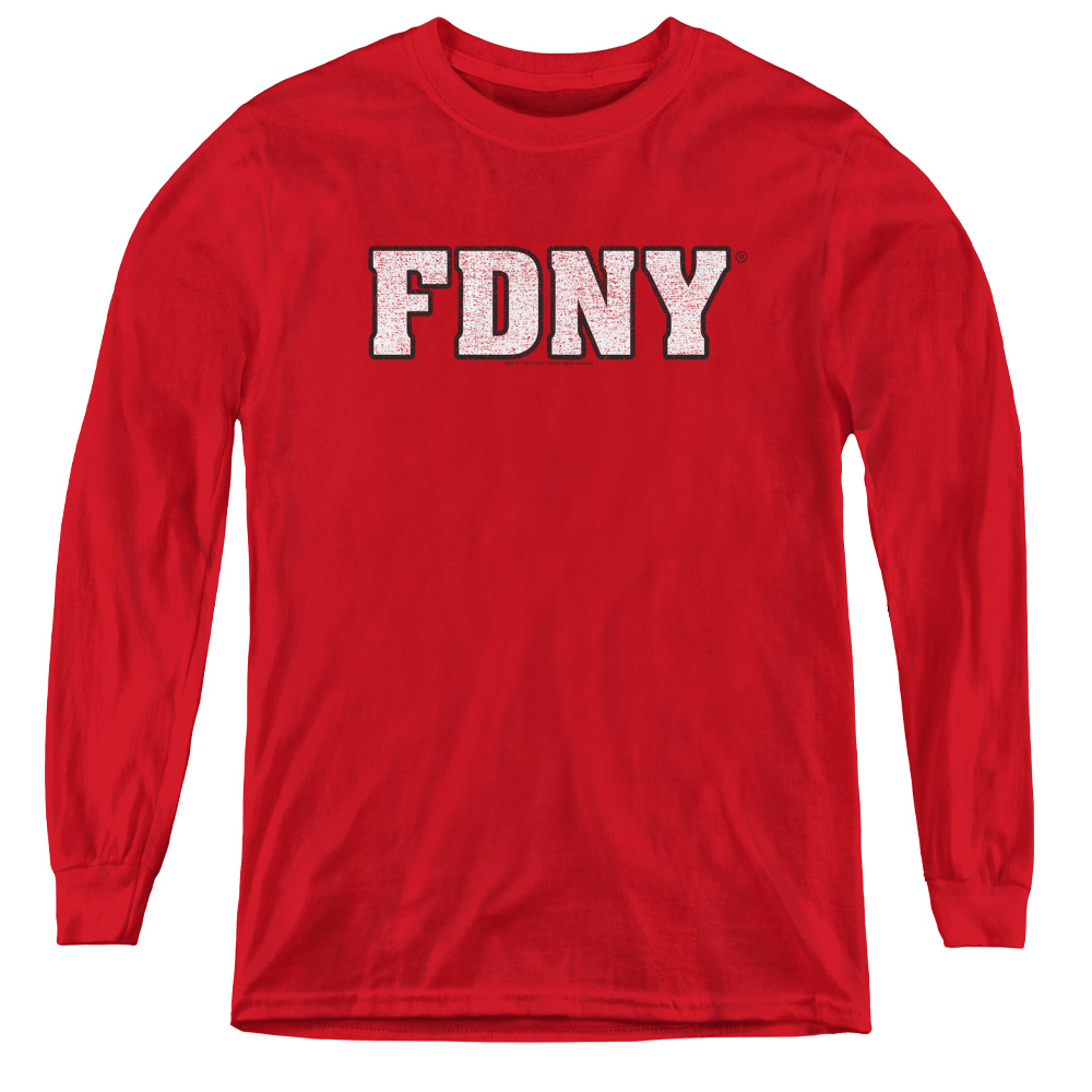 NYC111-YL-2 New York City & FDNY Youth Long Sleeve Tee Shirt - Red, Medium