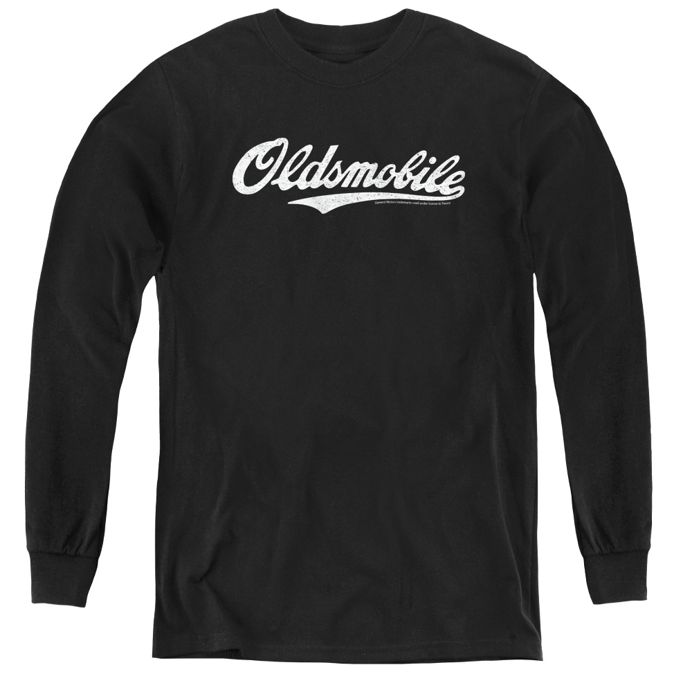 Oldsmobile & Oldsmobile Cursive Logo Youth Long Sleeve Tee Shirt - Black, Large