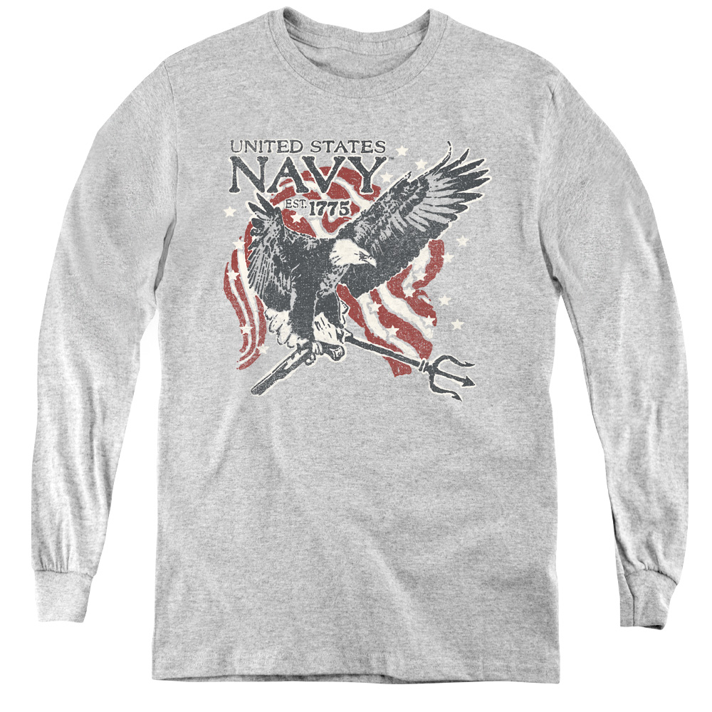 Navy & Trident Youth Long Sleeve Tee Shirt - Athletic Heather, Medium