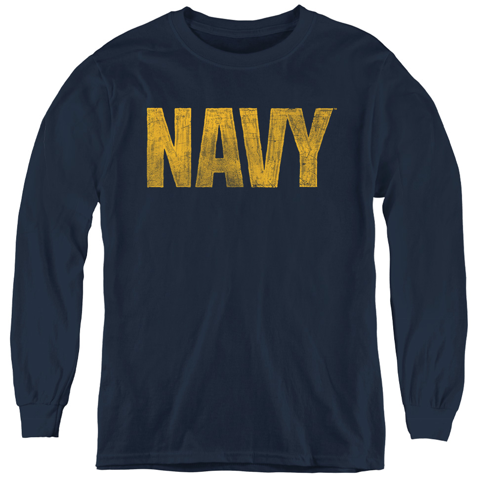 NA102-YL-2 Navy & Logo Youth Long Sleeve Tee Shirt - Navy, Medium