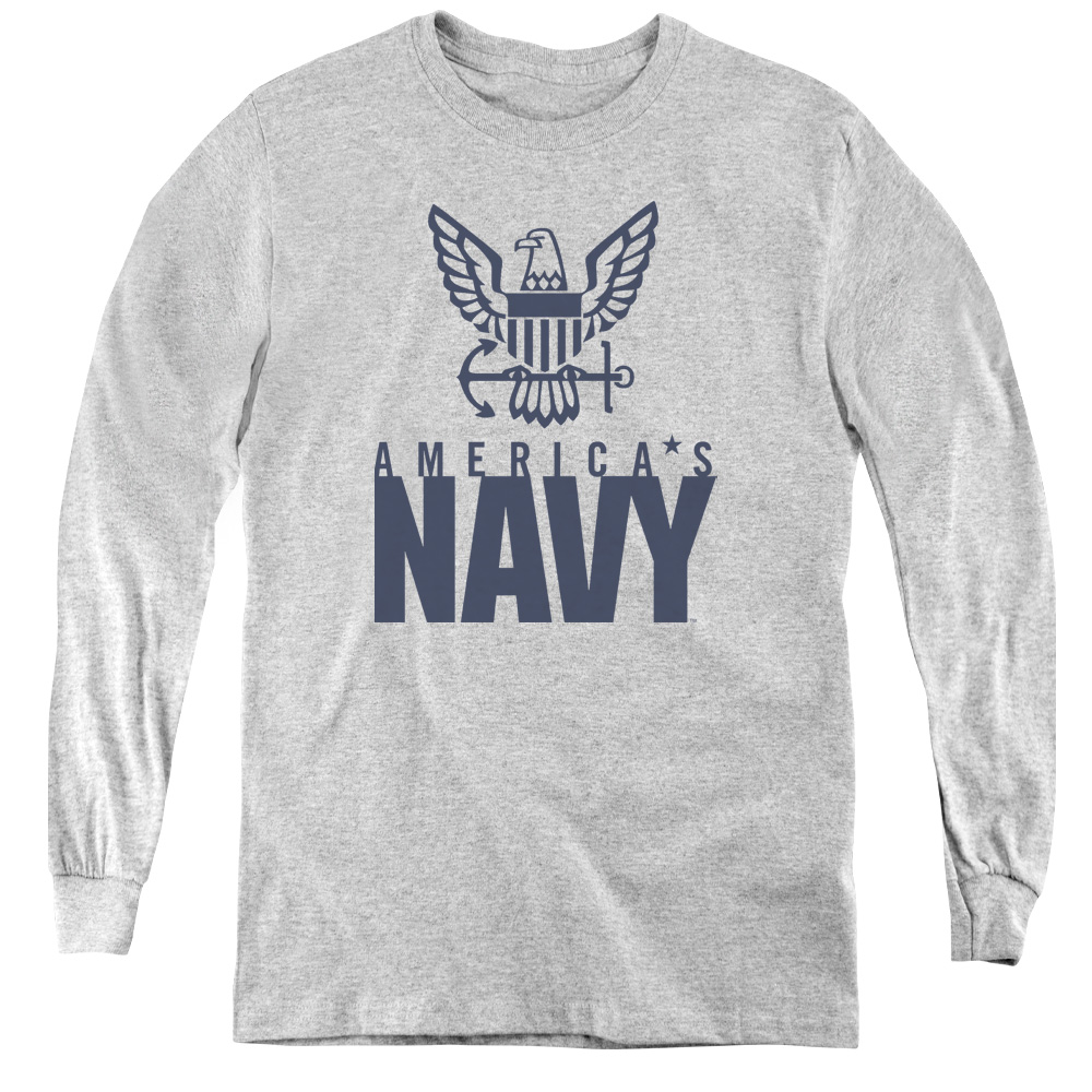 NA103-YL-2 Navy & Eagle Logo Youth Long Sleeve Tee Shirt - Athletic Heather, Medium