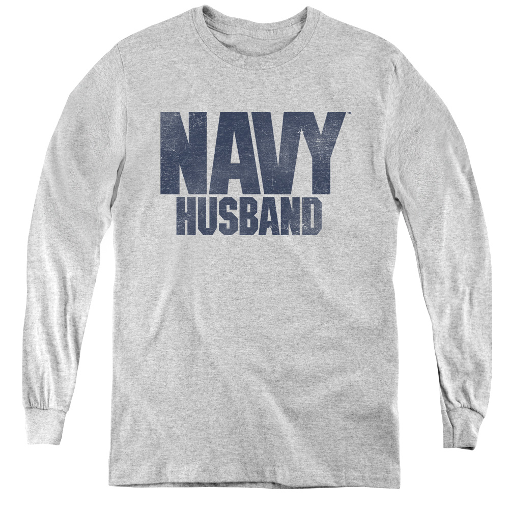 NA108D-YL-2 Navy & Husband Youth Long Sleeve Tee Shirt - Athletic Heather, Medium
