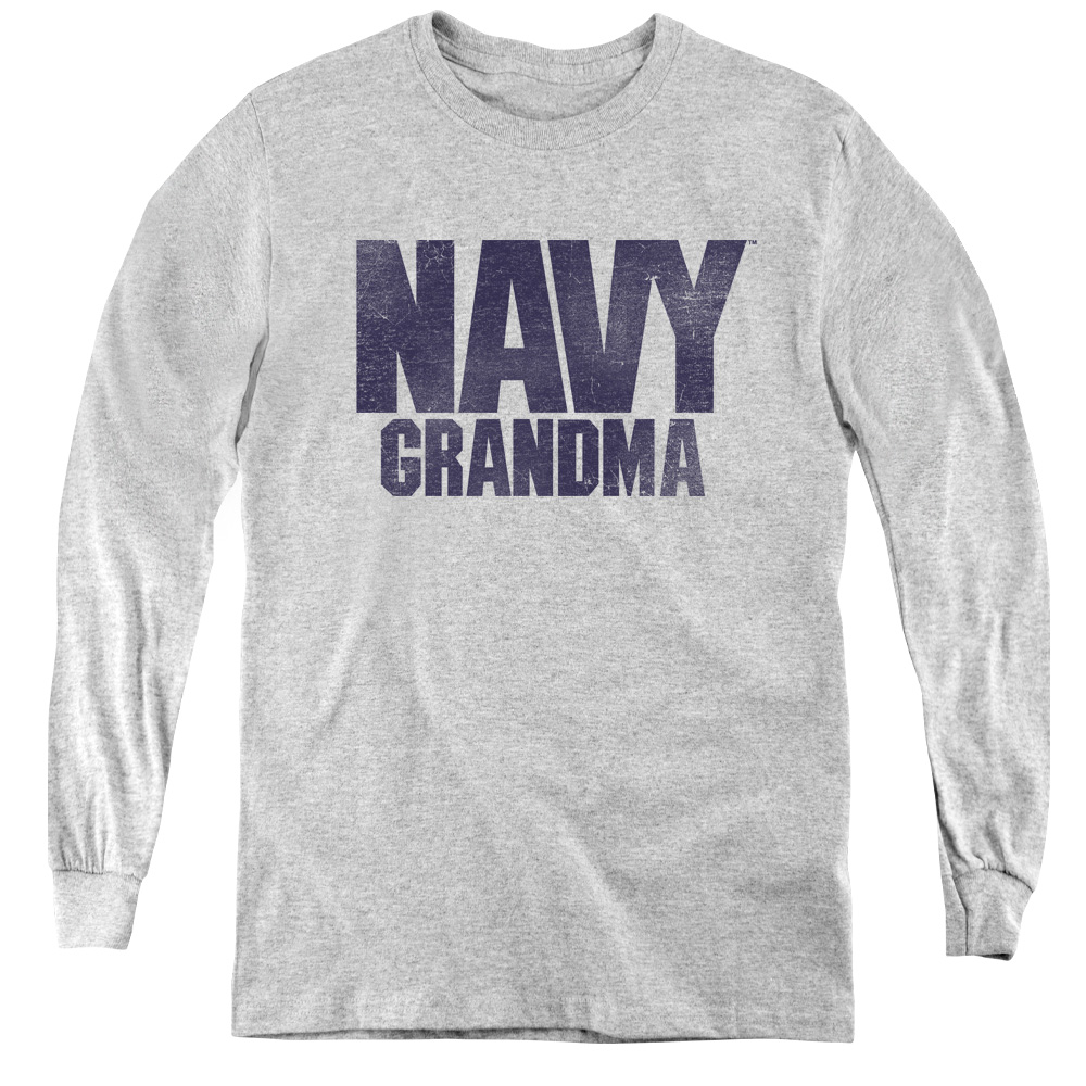 Navy & Grandma Youth Long Sleeve Tee Shirt - Athletic Heather, Extra Large