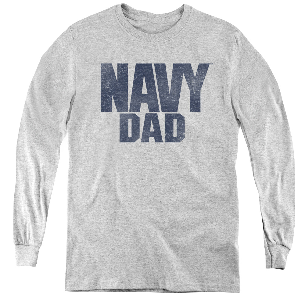 Navy & Dad Youth Long Sleeve Tee Shirt - Athletic Heather, Large