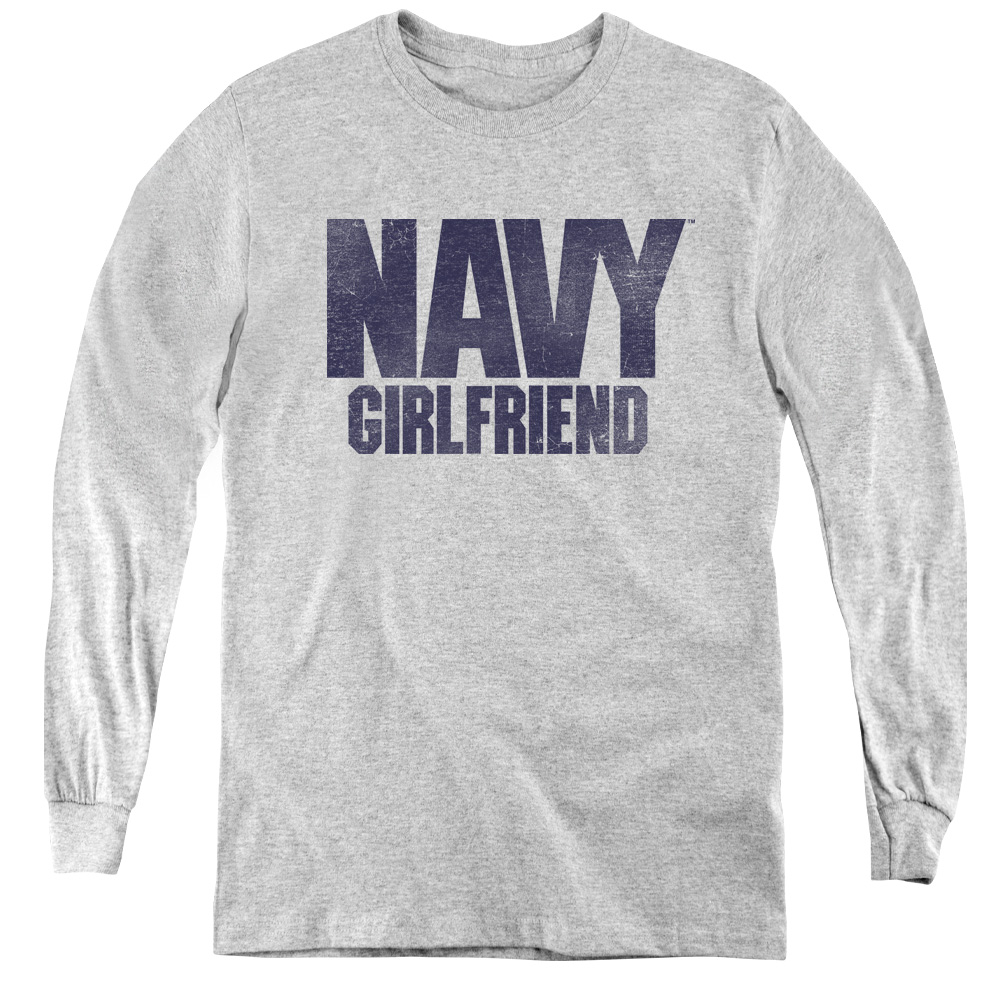 NA108-YL-2 Navy & Girlfriend Youth Long Sleeve Tee Shirt - Athletic Heather, Medium