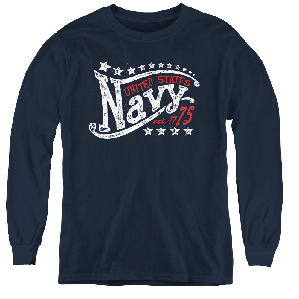NA112-YL-2 Navy & Stars Youth Long Sleeve Tee Shirt - Navy, Medium