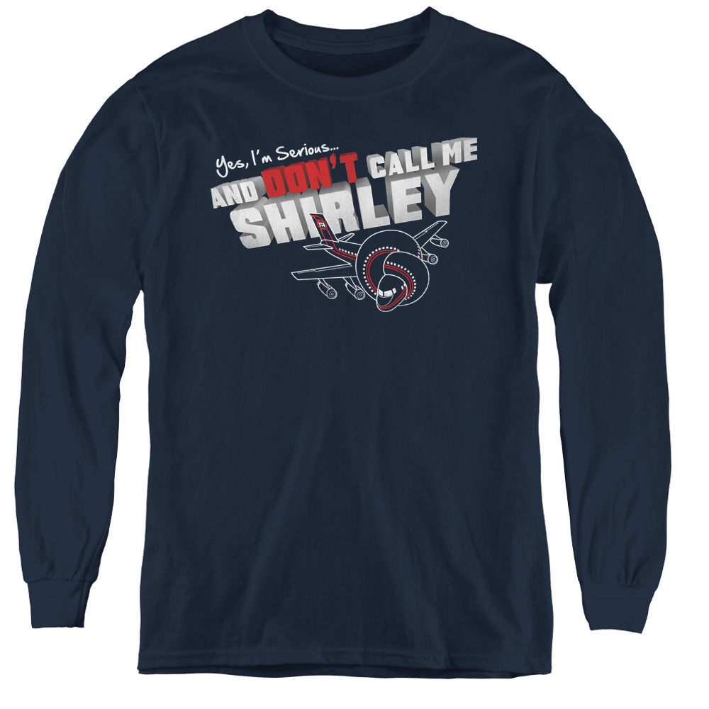 Airplane & Dont Call Me Shirley Youth Long Sleeve Tee Shirt - Navy, Medium