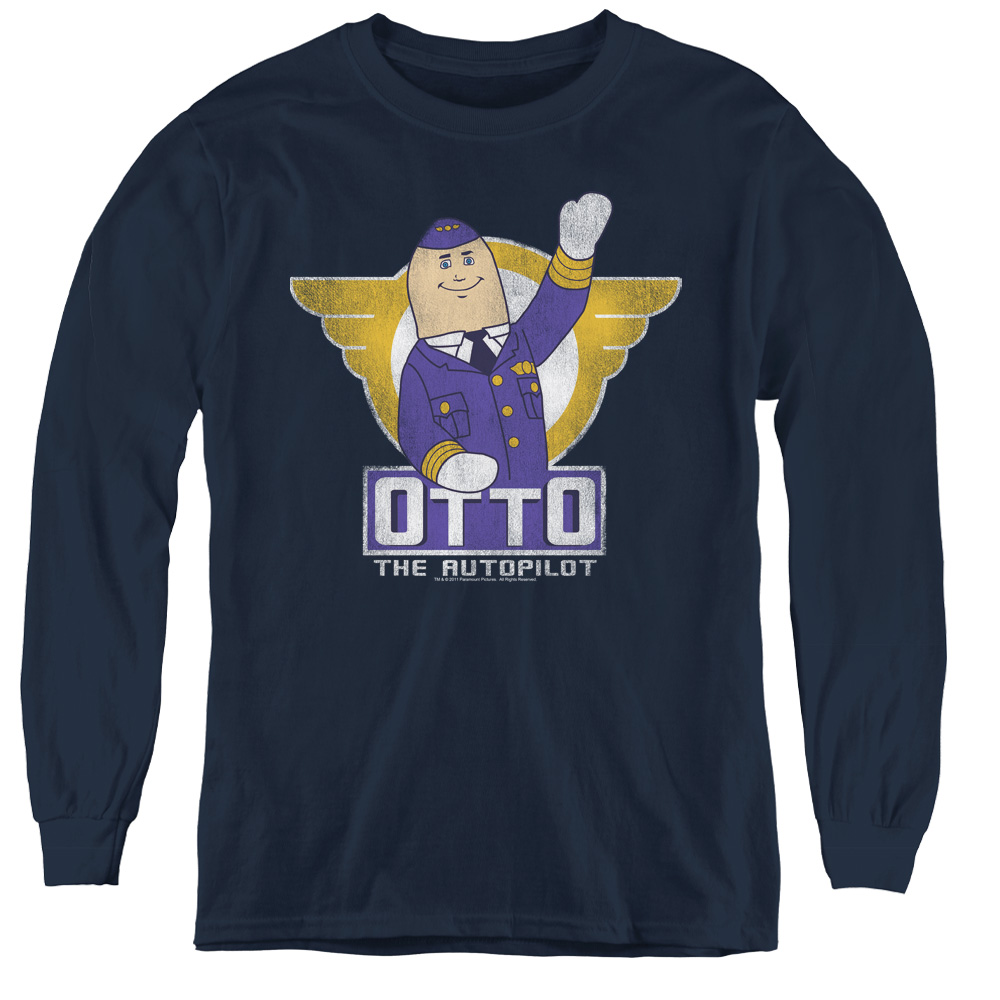 PAR126-YL-2 Airplane & OTTO Youth Long Sleeve Tee Shirt - Navy, Medium