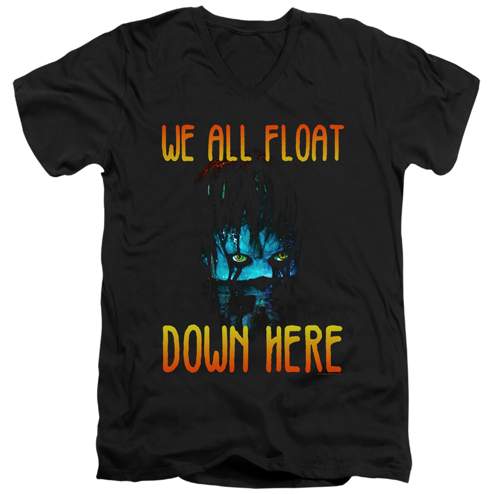 It & We All Float Down Here Adult Slim Fit V-Neck 30-1 T-Shirt, Black - Extra Large