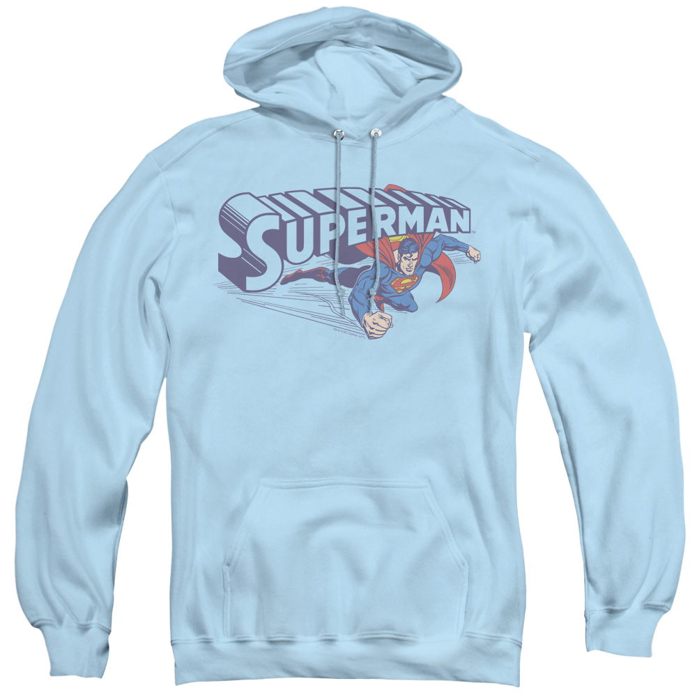 SM1044-AFTH-2 Superman & Under Logo Adult Pull Over Hoodie, Light Blue - Medium